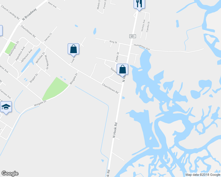 map of restaurants, bars, coffee shops, grocery stores, and more near 176 Churchtown Road in Pennsville Township