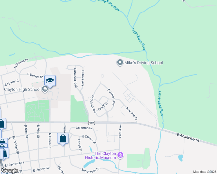 map of restaurants, bars, coffee shops, grocery stores, and more near 42 East Dehart Avenue in Clayton