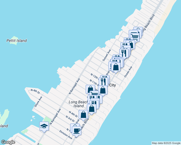 map of restaurants, bars, coffee shops, grocery stores, and more near 289 North 12th Street in Surf City