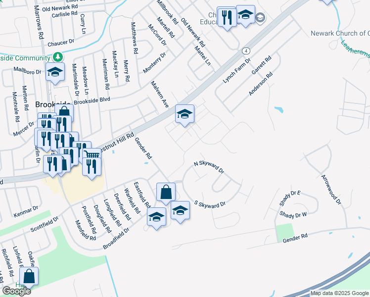 map of restaurants, bars, coffee shops, grocery stores, and more near 357 Theodora Way in Newark