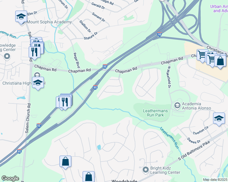 map of restaurants, bars, coffee shops, grocery stores, and more near 64 Alexis Drive in Newark