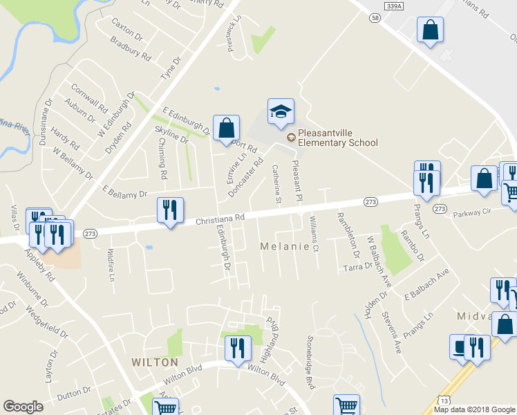 map of restaurants, bars, coffee shops, grocery stores, and more near 208 Christiana Road in New Castle