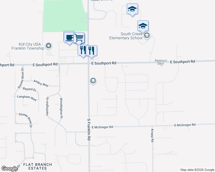 map of restaurants, bars, coffee shops, grocery stores, and more near 7155 Napier Drive in Indianapolis