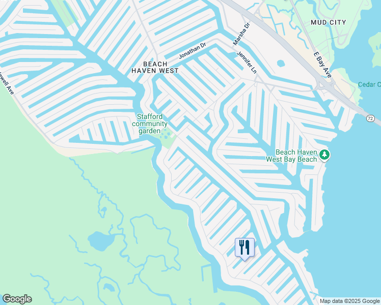 map of restaurants, bars, coffee shops, grocery stores, and more near 1283 Paul Boulevard in Stafford Township