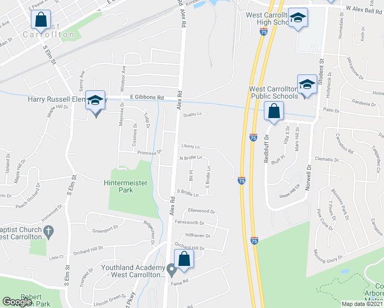map of restaurants, bars, coffee shops, grocery stores, and more near 431 North Bridle Lane in Dayton