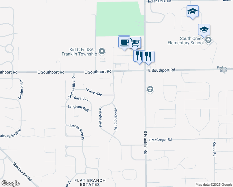 map of restaurants, bars, coffee shops, grocery stores, and more near 7135 Hartington Place in Indianapolis