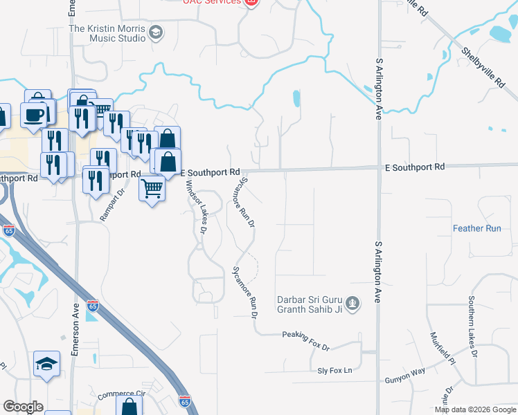map of restaurants, bars, coffee shops, grocery stores, and more near 7054 Lavender Court in Indianapolis