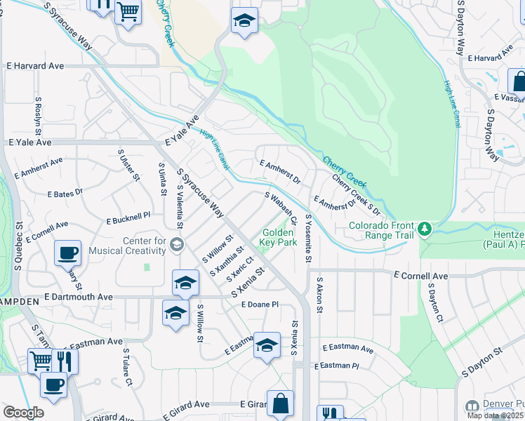 map of restaurants, bars, coffee shops, grocery stores, and more near 2834 South Willow Court in Denver
