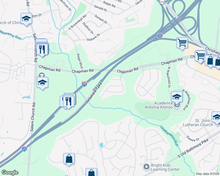 map of restaurants, bars, coffee shops, grocery stores, and more near 32 West Kyla Marie Drive in Newark