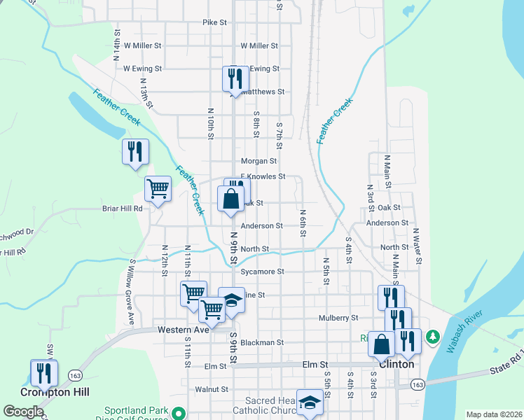 map of restaurants, bars, coffee shops, grocery stores, and more near 435 North 8th Street in Clinton