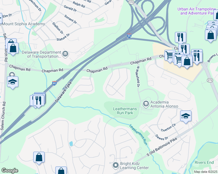 map of restaurants, bars, coffee shops, grocery stores, and more near 4 Compass Rose Way in Newark