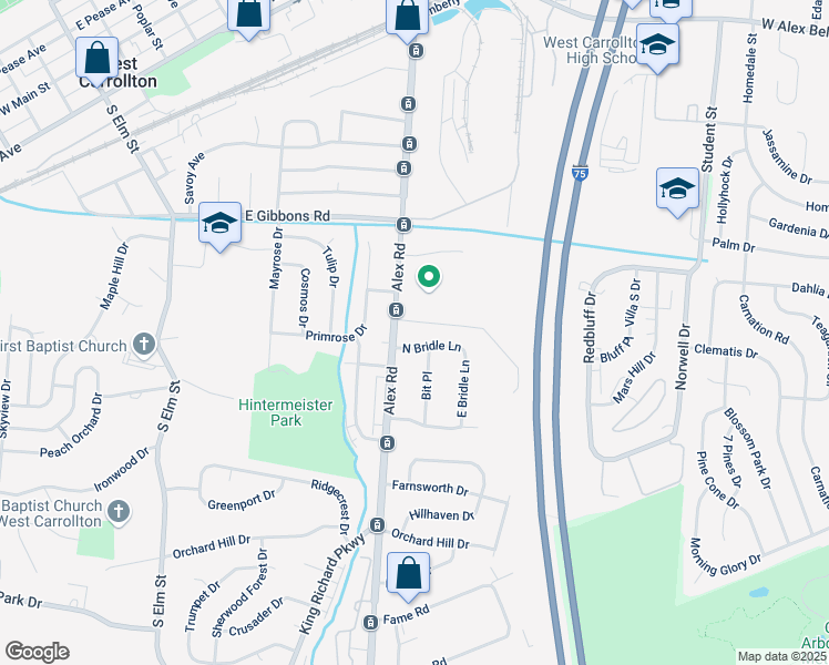 map of restaurants, bars, coffee shops, grocery stores, and more near 431 North Bridle Lane in Dayton