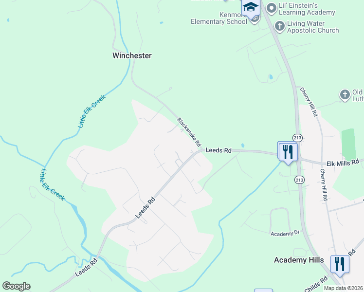 map of restaurants, bars, coffee shops, grocery stores, and more near 1187 Leeds Road in Elkton