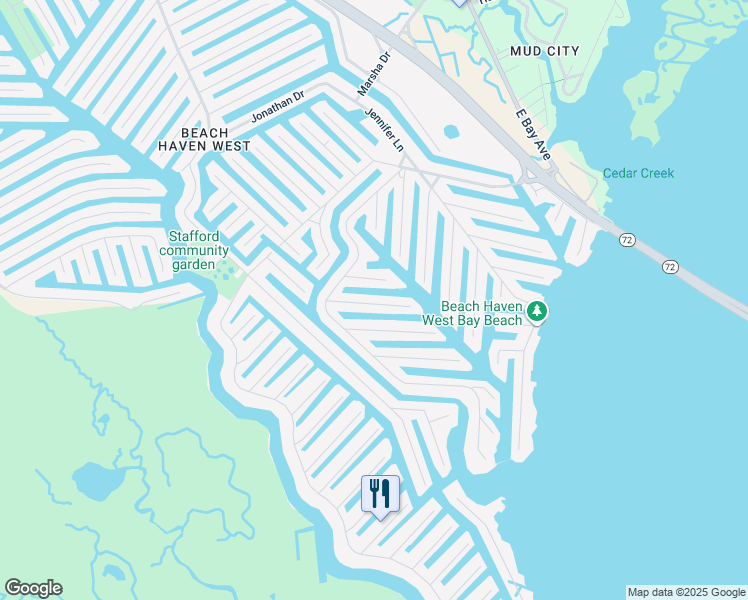 map of restaurants, bars, coffee shops, grocery stores, and more near 38 Frank Drive in Stafford Township