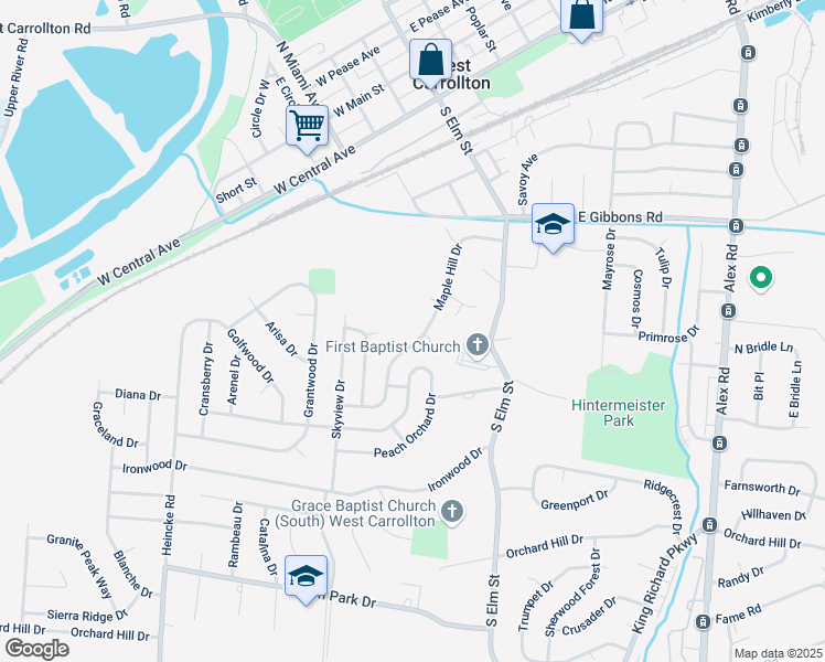 map of restaurants, bars, coffee shops, grocery stores, and more near 539 Maple Hill Dr in West Carrollton