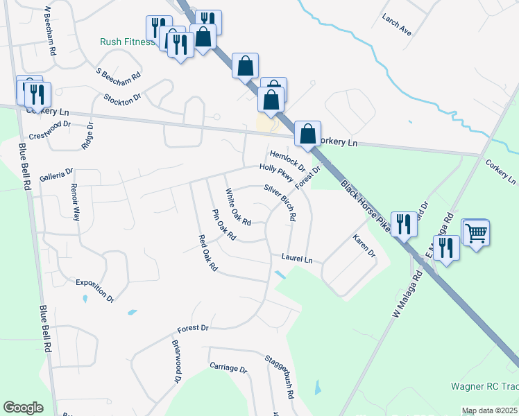 map of restaurants, bars, coffee shops, grocery stores, and more near 110 Palmer Court in Monroe