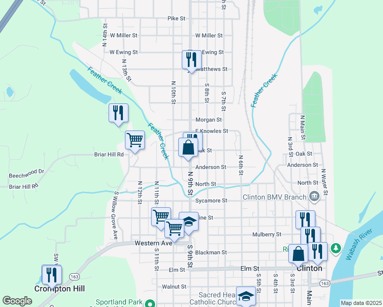 map of restaurants, bars, coffee shops, grocery stores, and more near 449 North 9th Street in Clinton