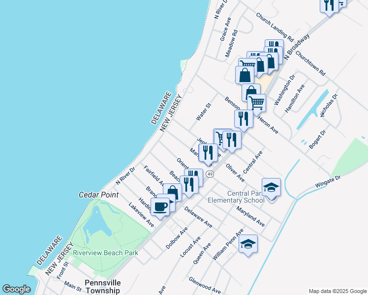 map of restaurants, bars, coffee shops, grocery stores, and more near 41 Marlyn Avenue in Pennsville Township