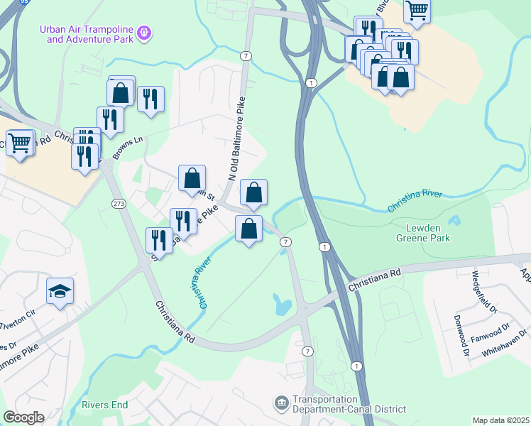 map of restaurants, bars, coffee shops, grocery stores, and more near 29 East Main Street in Newark