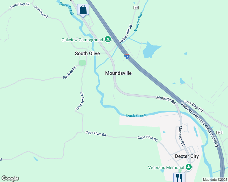 map of restaurants, bars, coffee shops, grocery stores, and more near Pauline Boord Road in Noble County