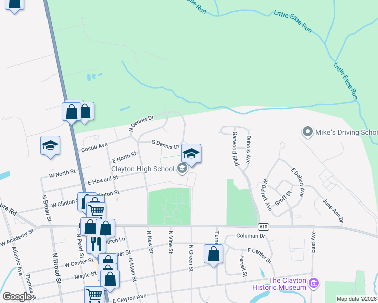 map of restaurants, bars, coffee shops, grocery stores, and more near 120 Matthews Lane in Clayton