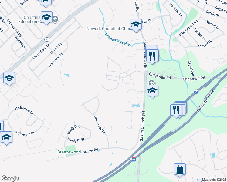 map of restaurants, bars, coffee shops, grocery stores, and more near 1332 Chelmsford Circle in Newark