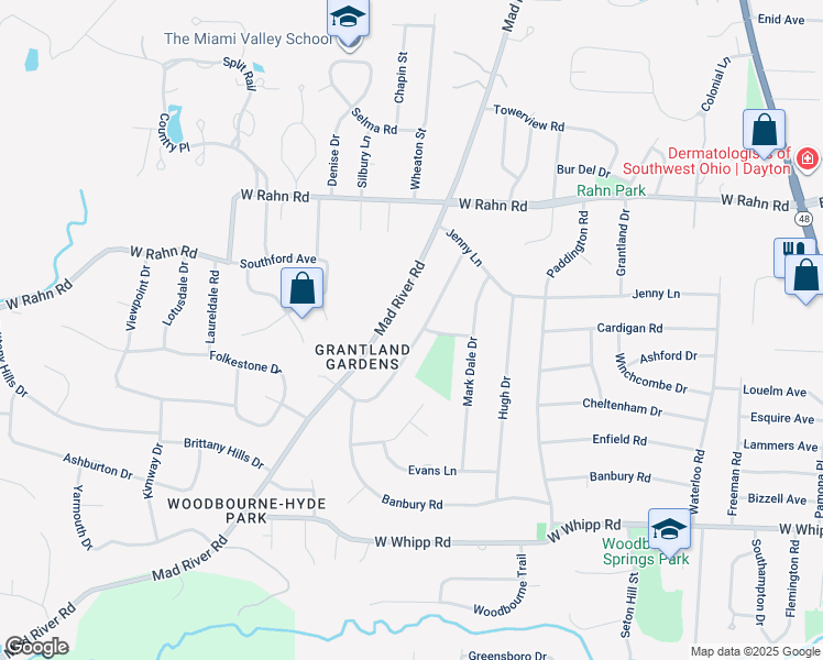 map of restaurants, bars, coffee shops, grocery stores, and more near 5601 Anne Lane in Dayton