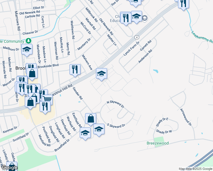 map of restaurants, bars, coffee shops, grocery stores, and more near 431 Tree Of Heaven Way in Newark
