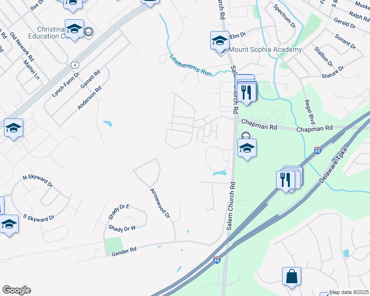 map of restaurants, bars, coffee shops, grocery stores, and more near 1306 Chelmsford Circle in Newark