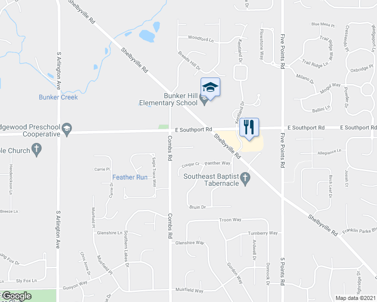 map of restaurants, bars, coffee shops, grocery stores, and more near 6543 Margaret Court in Indianapolis