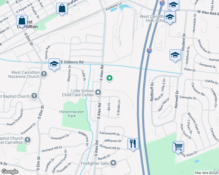 map of restaurants, bars, coffee shops, grocery stores, and more near in West Carrollton