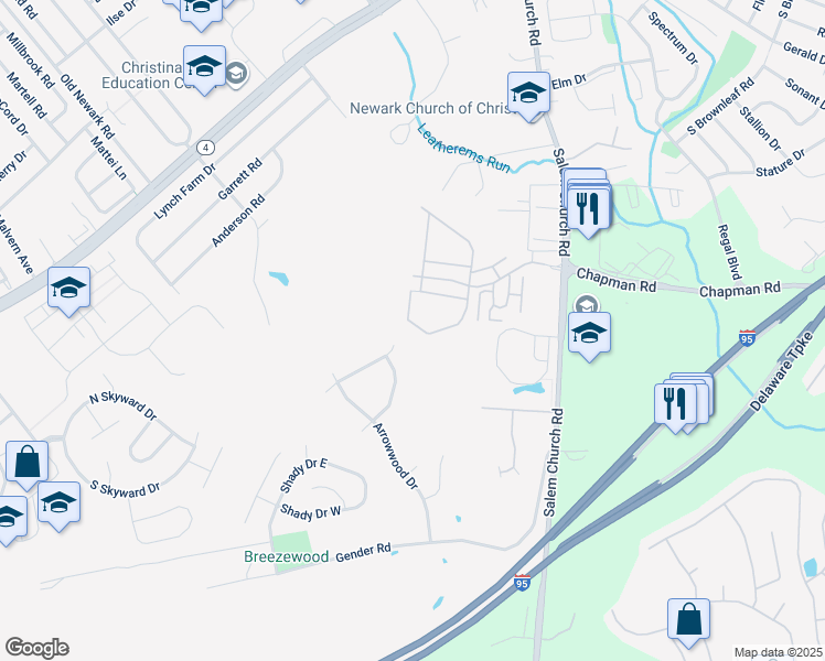 map of restaurants, bars, coffee shops, grocery stores, and more near 1606 Chelmsford Circle in Newark