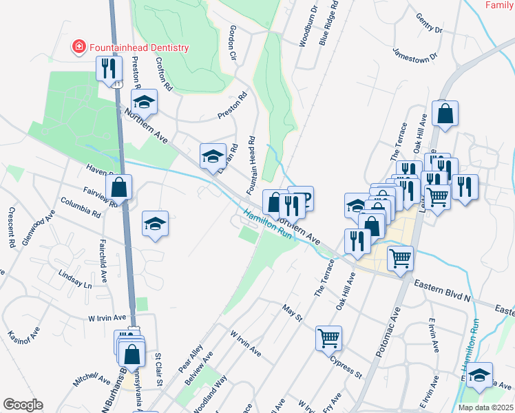map of restaurants, bars, coffee shops, grocery stores, and more near Northern Avenue in Hagerstown
