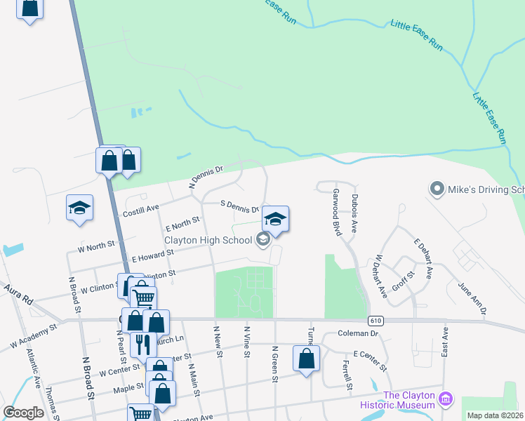 map of restaurants, bars, coffee shops, grocery stores, and more near 120 Matthews Lane in Clayton