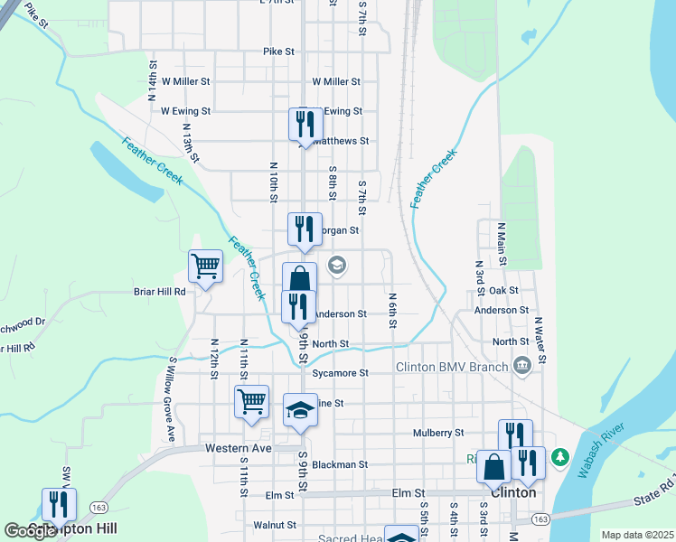 map of restaurants, bars, coffee shops, grocery stores, and more near 505 North 8th Street in Clinton