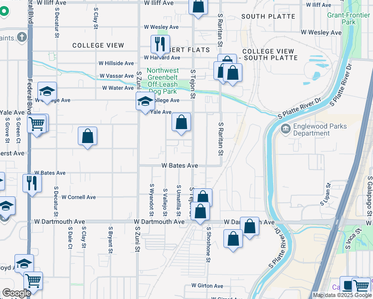 map of restaurants, bars, coffee shops, grocery stores, and more near 2065 West Amherst Avenue in Englewood