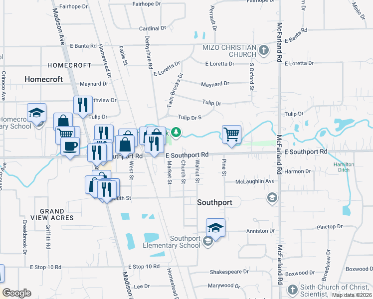 map of restaurants, bars, coffee shops, grocery stores, and more near in Southport