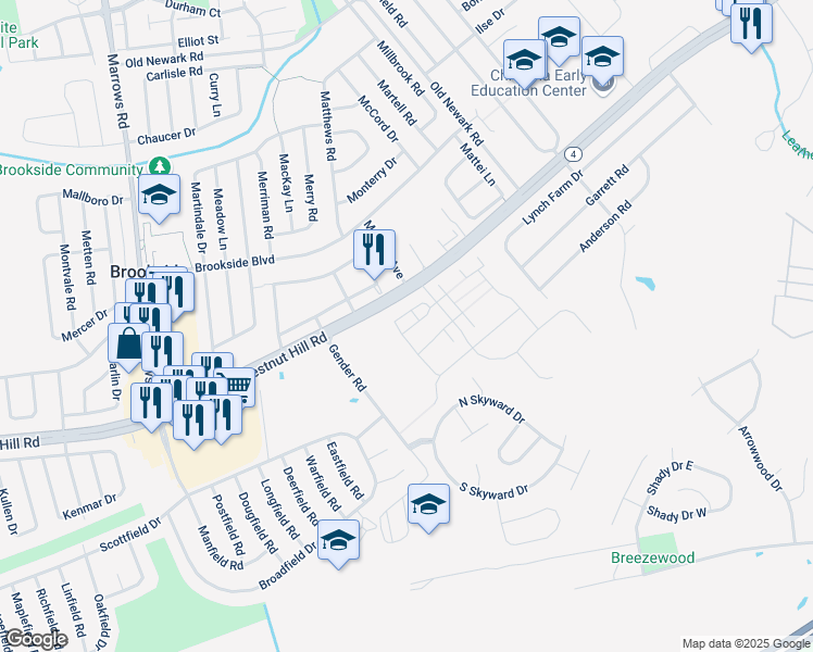 map of restaurants, bars, coffee shops, grocery stores, and more near in Brookside