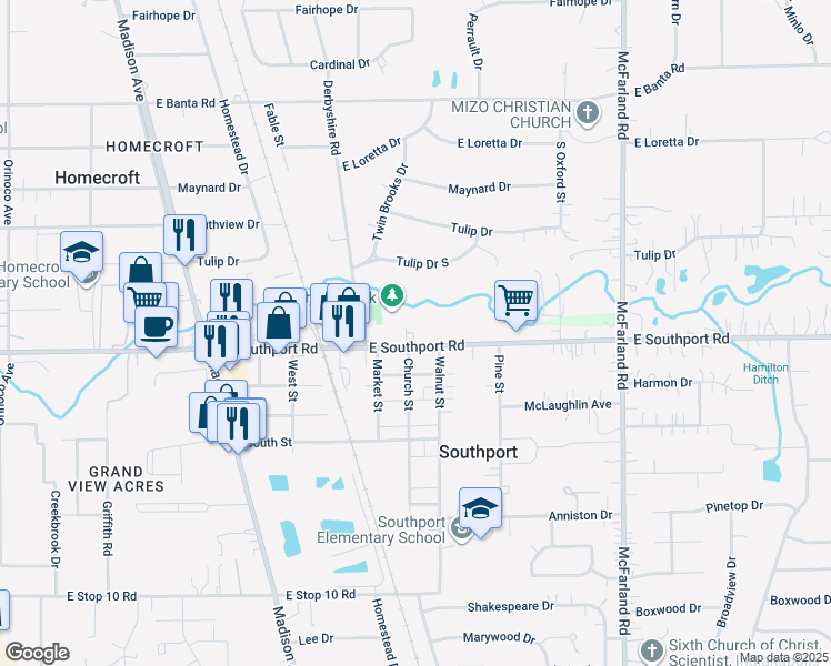 map of restaurants, bars, coffee shops, grocery stores, and more near in Southport
