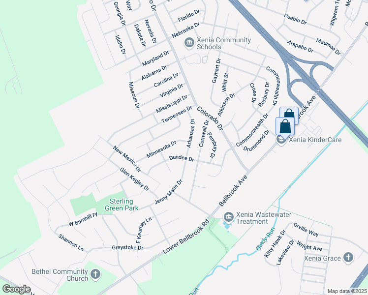 map of restaurants, bars, coffee shops, grocery stores, and more near 2104 Minnesota Drive in Xenia