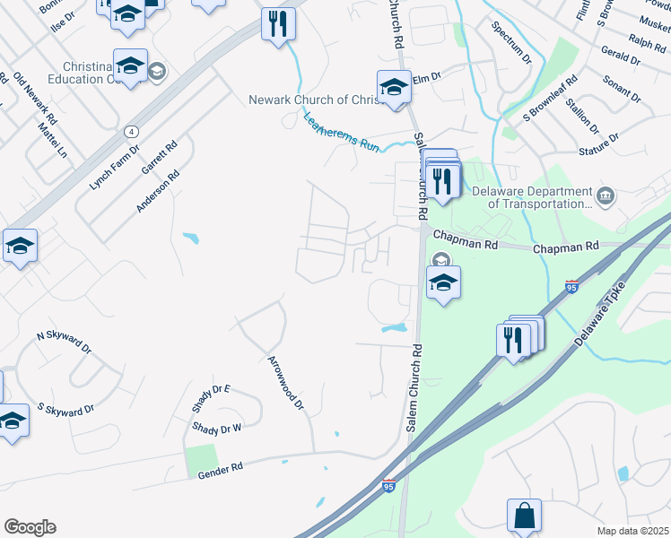 map of restaurants, bars, coffee shops, grocery stores, and more near 1107 Chelmsford Circle in Newark