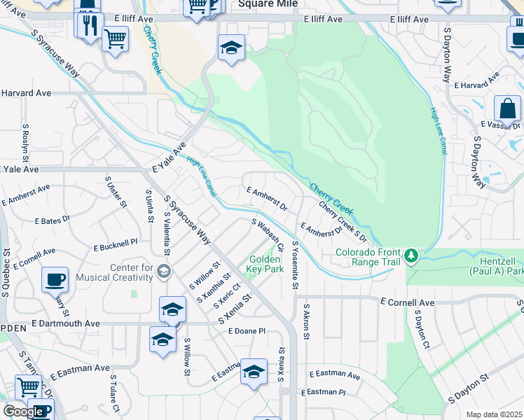 map of restaurants, bars, coffee shops, grocery stores, and more near in Denver
