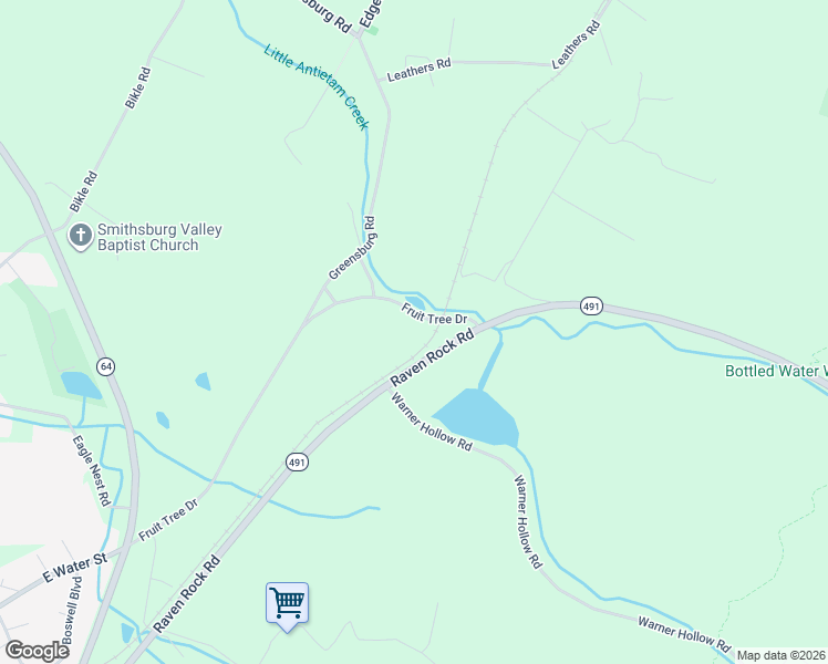 map of restaurants, bars, coffee shops, grocery stores, and more near 23453 Fruit Tree Drive in Smithsburg