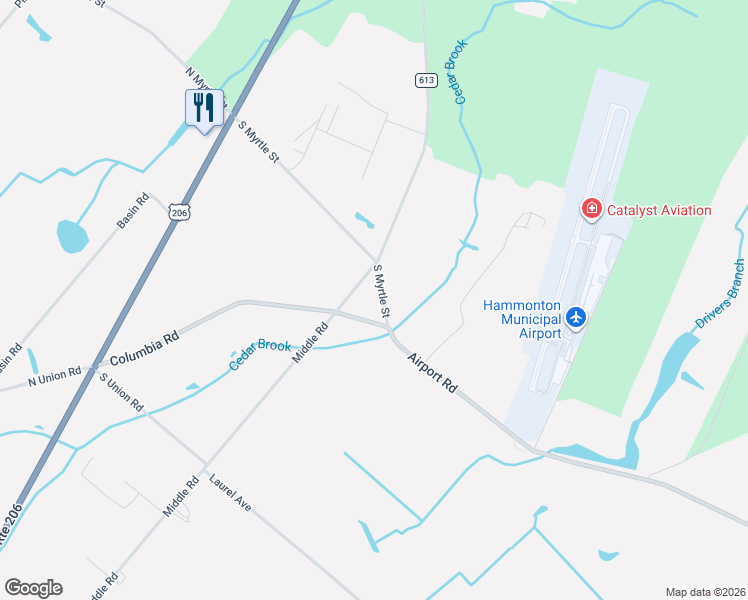 map of restaurants, bars, coffee shops, grocery stores, and more near 150 South Myrtle Street in Hammonton