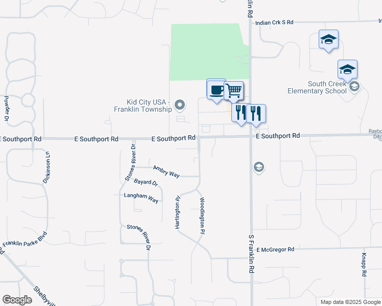 map of restaurants, bars, coffee shops, grocery stores, and more near 8107 Parcrest Court in Indianapolis