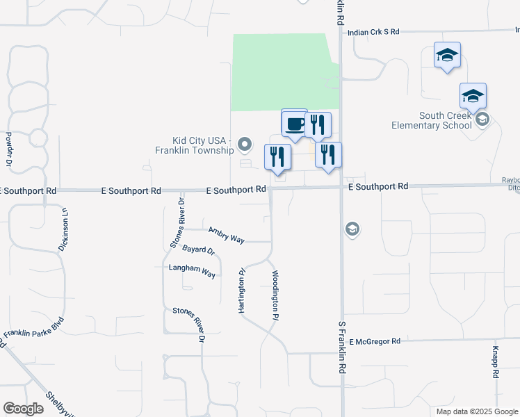 map of restaurants, bars, coffee shops, grocery stores, and more near 8107 Parcrest Court in Indianapolis