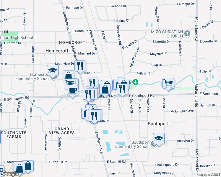 map of restaurants, bars, coffee shops, grocery stores, and more near 1-99 S 2nd St in Southport