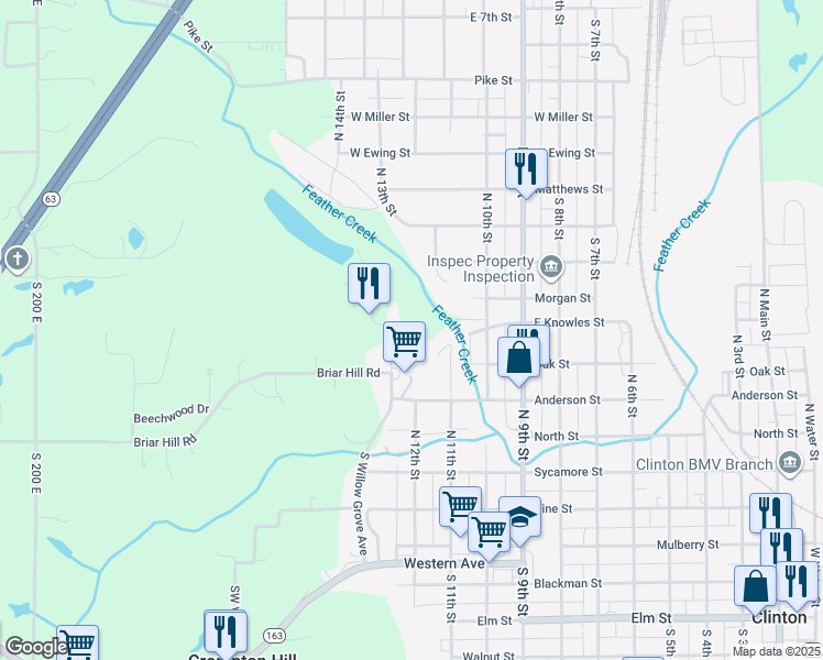 map of restaurants, bars, coffee shops, grocery stores, and more near 2522 East Knowles Street in Clinton