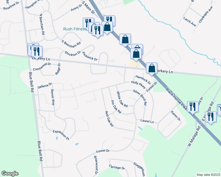 map of restaurants, bars, coffee shops, grocery stores, and more near 226 Holly Parkway in Monroe