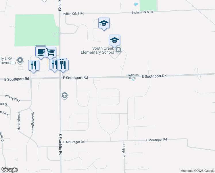 map of restaurants, bars, coffee shops, grocery stores, and more near 8810 Tributary Drive in Indianapolis